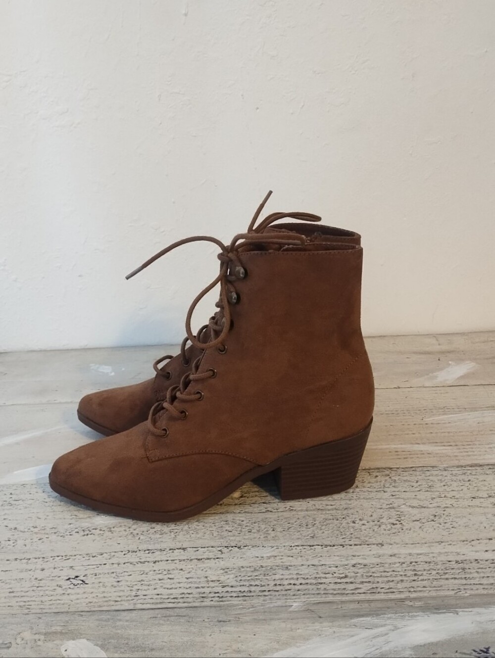 Lulus Montie Brown Suede Lace-Up Ankle Booties in U.S.A women's Size 6